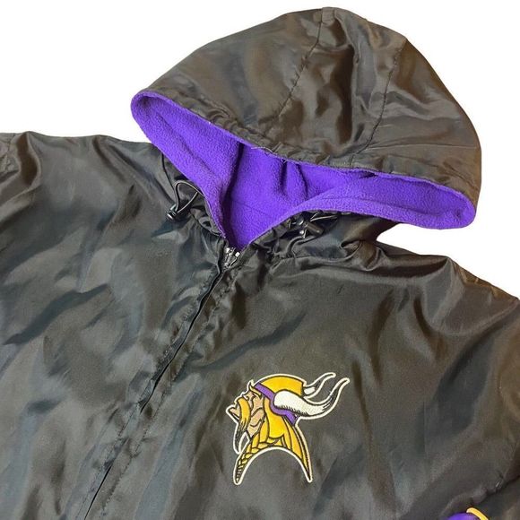 Vintage Minnesota Vikings Jacket Size XL Reversible Hooded Purple Fleece Parka - Picture 10 of 15